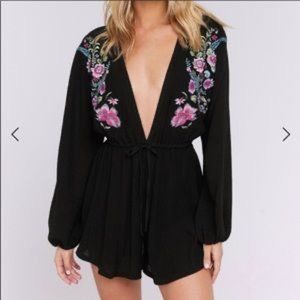 SPIRITUAL GANGSTER Floral Embroidered Romper